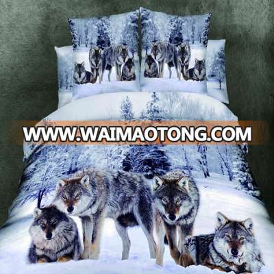 Breathable Customized 4 Piece Wild Cold Wolf 3d Printed 100% Cotton Comforter Set , Bedsheet , Bedding Set