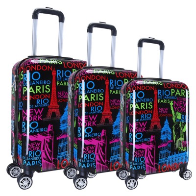 UBORSE Hot sale abs pc printed hard case cheap travel 3pcs trolley luggage sets