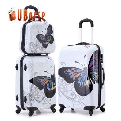 Colorful printed butterfly printing best light weight travel trolley luggage hard shell carry on abs pc luggage