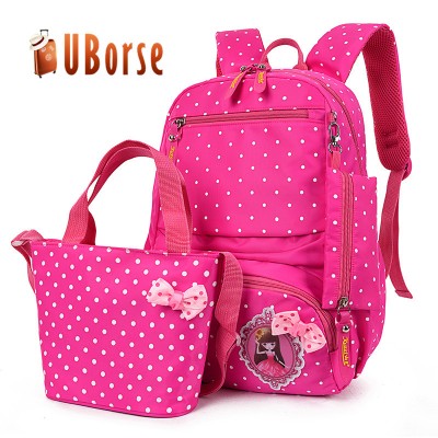 Hot Sale Kids School Bag Cute Polyester Bags Dot Dot Printing Classic Children Backpack Set