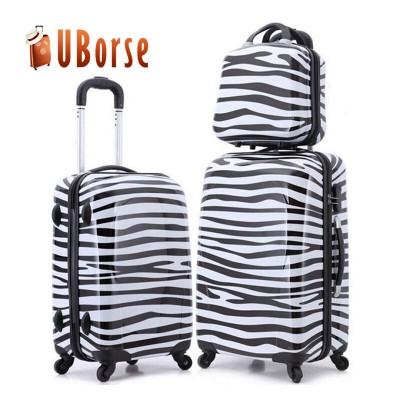 Unique zebra pattern trolly travel luggage bag abs pc printed luggage sets